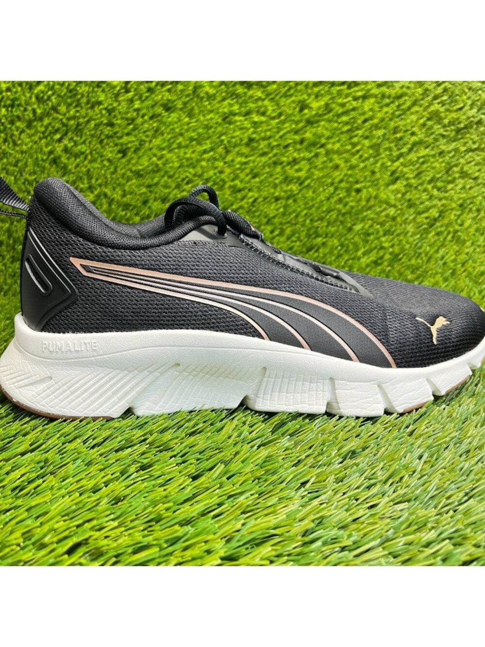 Puma Focus Lite Womens Size 9 Black White Gold Athletic Running Shoes Sneakers